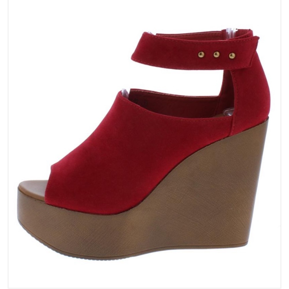 Red Vickie Open Toe Wedge